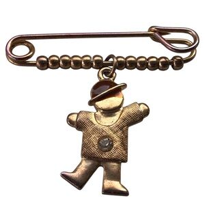 Beaded Figural Safety Pin Brooch Boy Hat Clear Faux Diamond Costume Jewelry